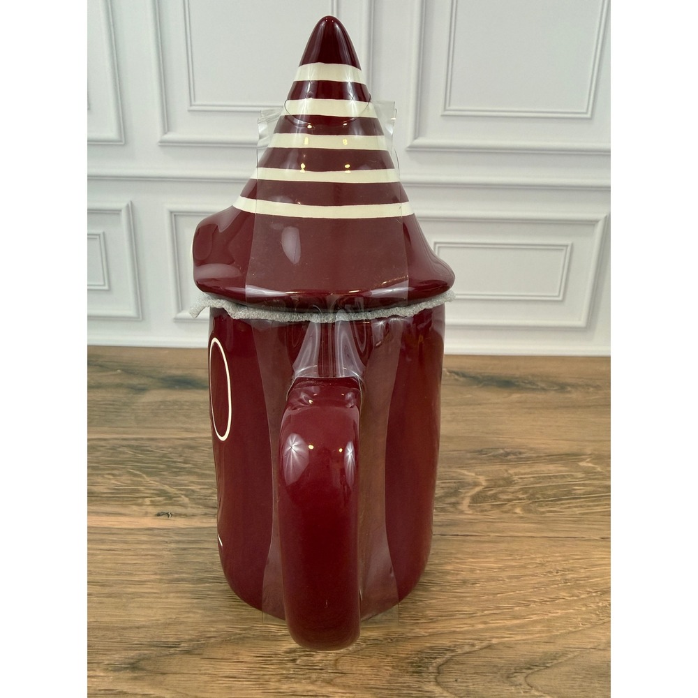 NEW Rae Dunn "Hello Fall" LL Maroon Lidded Gnome Mug 8" Tall - Picture 2 of 7